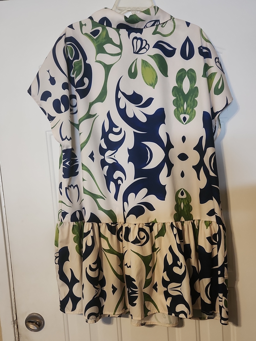 Cream Mini Dress with Green & Navy Floral Print - Picture 4 of 5